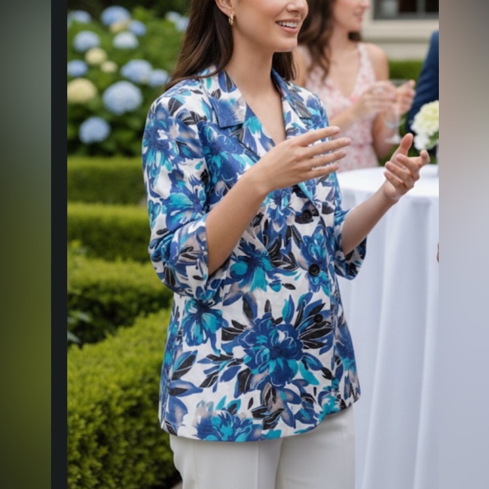 Kim Rogers Tropical‎ Floral Print Linen Blend Blazer Size 24w profesional party